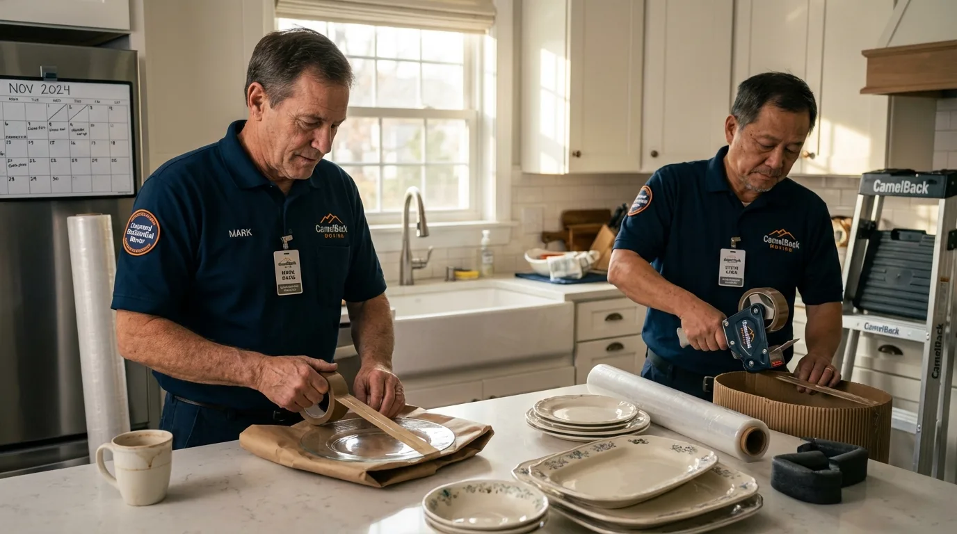 Professional crew packing kitchen dishware in Harrisville, NH